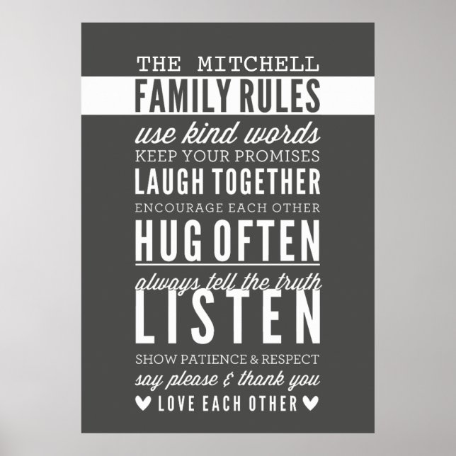 CUSTOM FAMILY RULES modern typography dark gray Poster (Front)