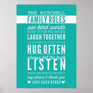 CUSTOM FAMILY RULES modern typography jade green Poster