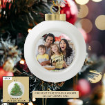 Custom FAMILY Script 2 Photo Keepsake Ceramic Ball Christmas Ornament<br><div class="desc">Keep up or start a family holiday tradition with a keepsake photo ornament every year or commemorate a special occasion or milestone this year. Also makes a great gift to share with family and friends. The text is in an editable charcoal gray handwritten script font you can change for easy...</div>