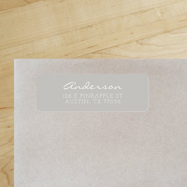 Custom Family Script Name | Grey Return Address Label ("Everyday is abundantly beautiful." 
Sincerely Best Wishes from Lucky Design World)