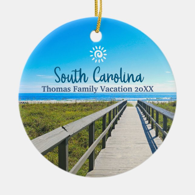 Custom Family South Carolina Trip Christmas Tree Ceramic Ornament (Front)