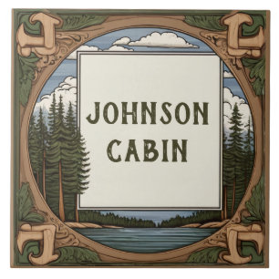 Custom Family Surname Lakehouse Cabin Name Sign Ceramic Tile