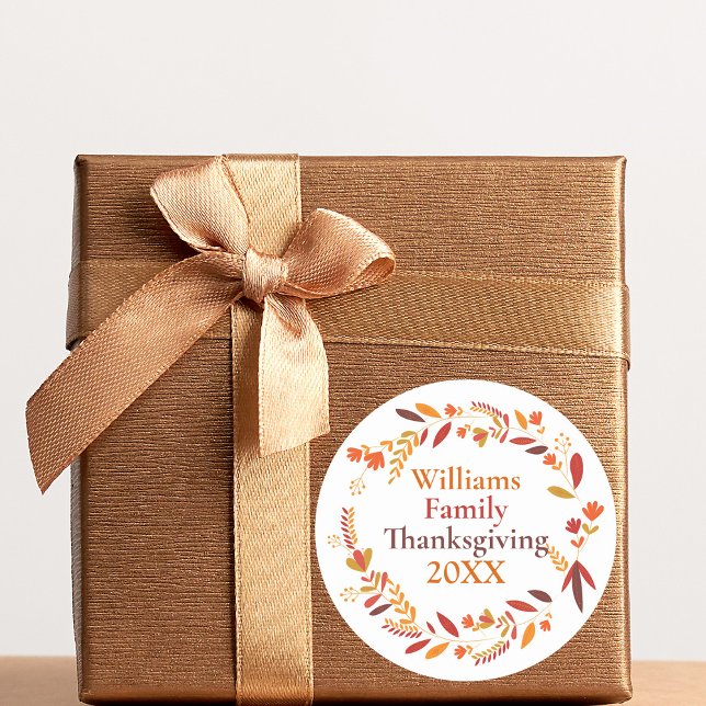 Custom Family Thanksgiving Autumn Wreath Classic Round Sticker (Creator Uploaded)