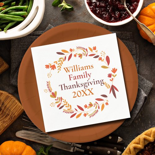 Custom Family Thanksgiving Party Fall Wreath Napkins