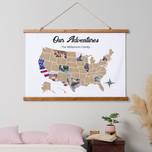 Custom Family Travel Adventures USA Photo Collage  Hanging Tapestry