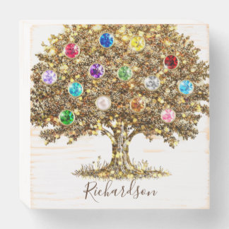 Custom Family Tree Birthstone Personalized Decor Wooden Box Sign