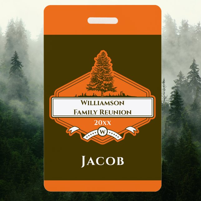 Custom Family Tree Logo Reunion Name Badge (Custom retro camping badge with family reunion logo – perfect for outdoor gatherings & keepsakes!)