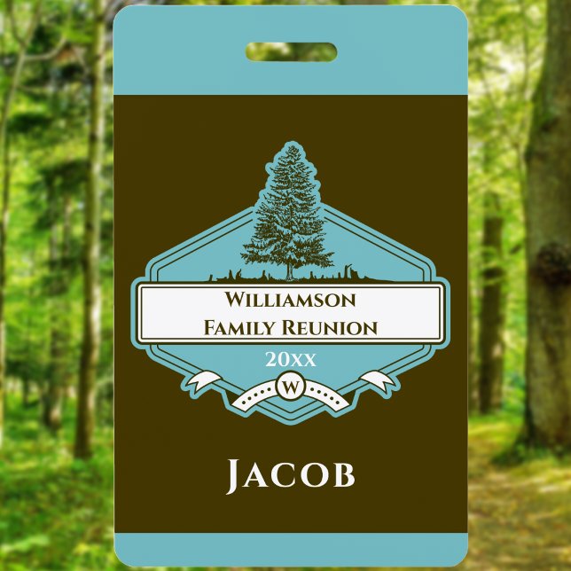 Custom Family Tree Logo Reunion Name Badge (Custom retro camping badge with family reunion logo – perfect for outdoor gatherings & keepsakes!)