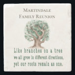 Custom Family Tree Reunion Stone Coaster<br><div class="desc">Custom Family Tree Reunion coaster home accessory.  Modern watercolor sturdy family tree. Family tree quote: "Our family. Like branches on a tree we all grow in different directions,  yet our roots remain as one."  Monogrammed with your family name. Elegant and stylish.</div>