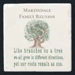 Custom Family Tree Reunion Stone Coaster<br><div class="desc">Custom Family Tree Reunion coaster home accessory.  Modern watercolor sturdy family tree. Family tree quote: "Our family. Like branches on a tree we all grow in different directions,  yet our roots remain as one."  Monogrammed with your family name. Elegant and stylish.</div>