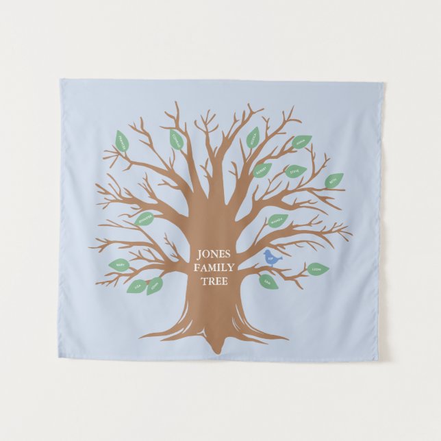 Custom Family tree with leaves and birds Tapestry (Front (Horizontal))