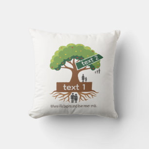 Custom Family Tree with Name Banner   "Where Life  Throw Pillow