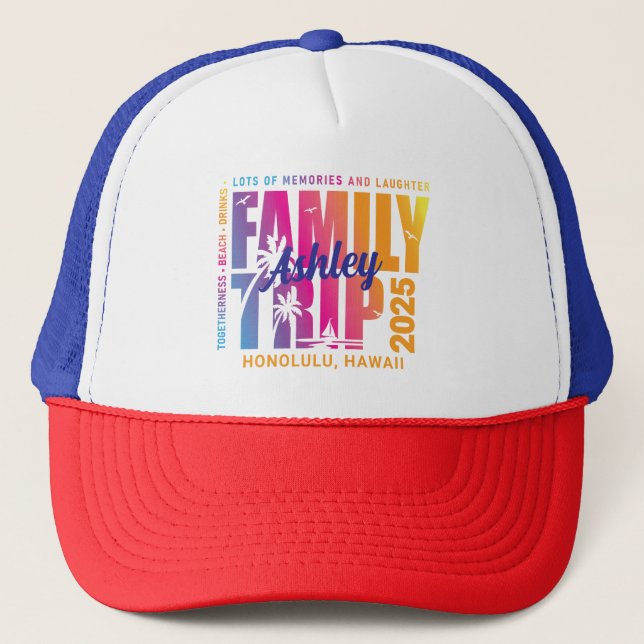 Custom Family Trip Matching Group Vacation Trucker Hat (Front)