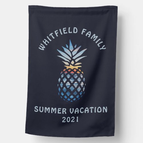 Custom Family Tropical Summer Vacation Sandy Beach House Flag