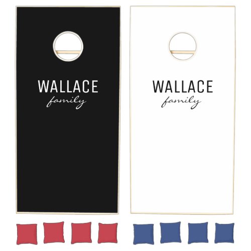 Custom Family Typography black and white  Cornhole Set