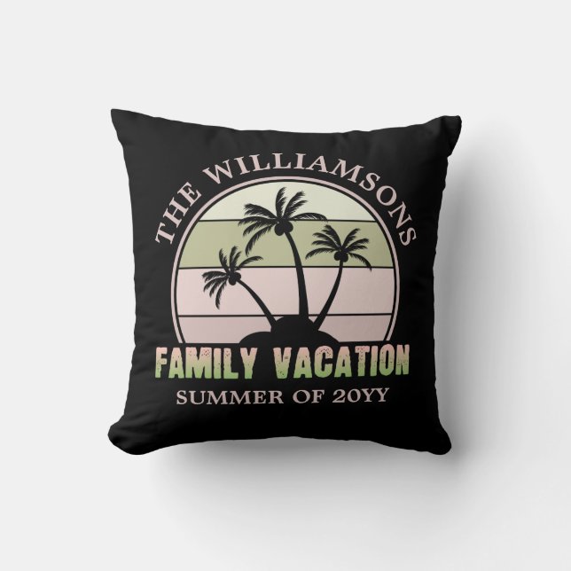 Custom Family Vacation Beach Tropical Island Throw Pillow (Front)