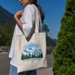 Custom Family Vacation Blue Mountain Forest Nature Tote Bag<br><div class="desc">Customized family reunion tote bag for your summer vacation in the Colorado mountains or a beautiful cabin in the forest. This cool design features a pretty drawing of snow capped mountains in front of green fir trees. A great nature keepsake for an outdoors loving family.</div>