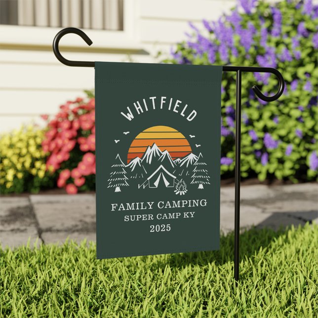 Custom Family Vacation Camping Matching Garden Flag (Retro Family Camping Green Flag)