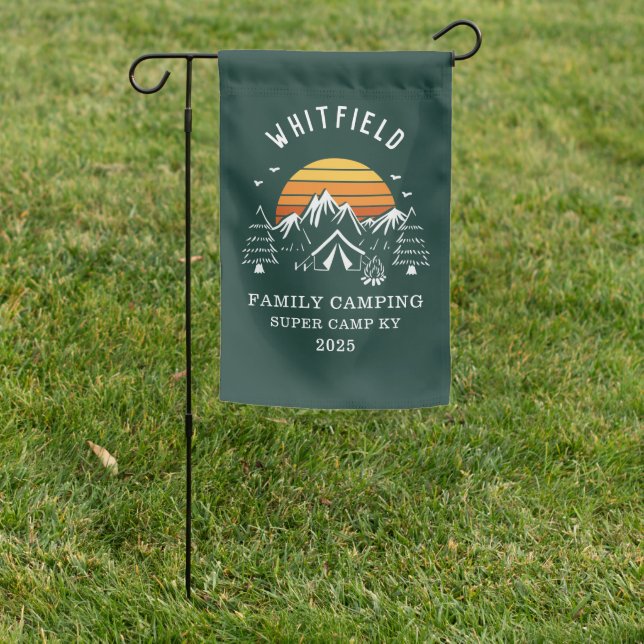 Custom Family Vacation Camping Retro Sunset Garden Flag (In SItu)