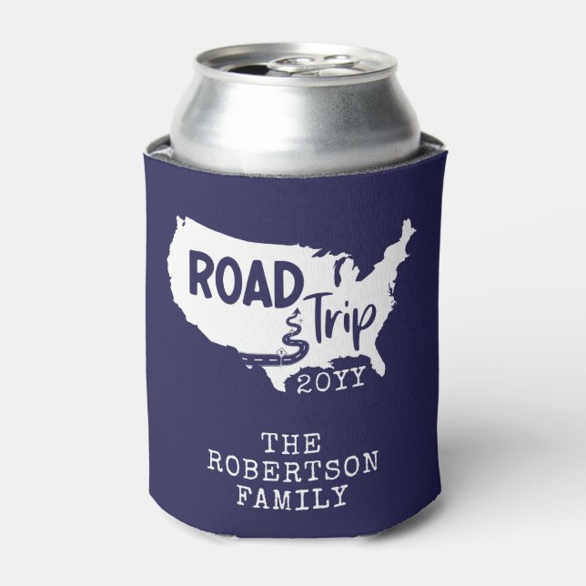 Custom Family Vacation | Family Road Trip USA Map Can Cooler (Can Front)