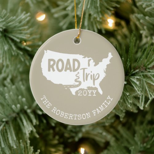 Custom Family Vacation  Family Road Trip USA Map Ceramic Ornament