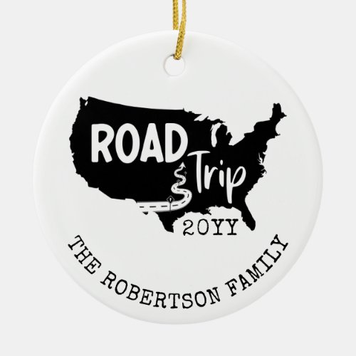 Custom Family Vacation  Family Road Trip USA Map Ceramic Ornament