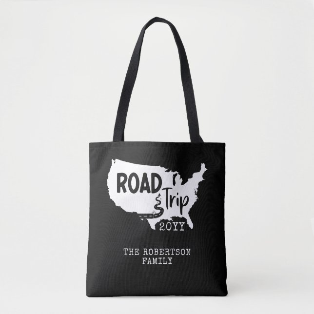 Custom Family Vacation | Family Road Trip USA Map Tote Bag (Front)
