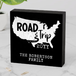 Custom Family Vacation Family Road Trip USA Map Wooden Box Sign