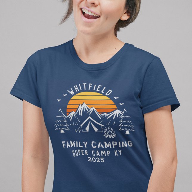 Custom Family Vacation Matching Camping Mom Tri-Blend Shirt (Family Camping Retro Matching T-Shirt Navy Blue)