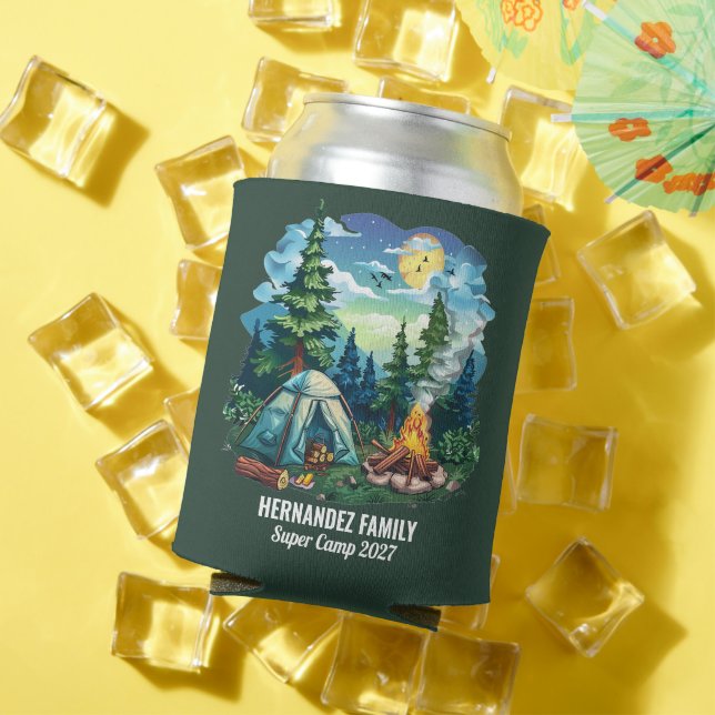 Custom Family Vacation Matching Camping watercolor Can Cooler (In Situ Summer)