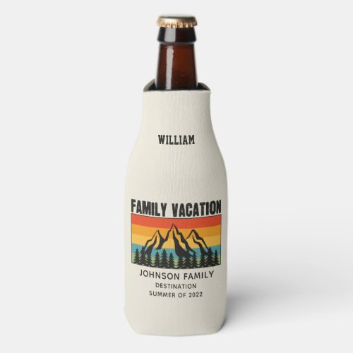 Custom Family Vacation Mountains Hiking Camping Bottle Cooler