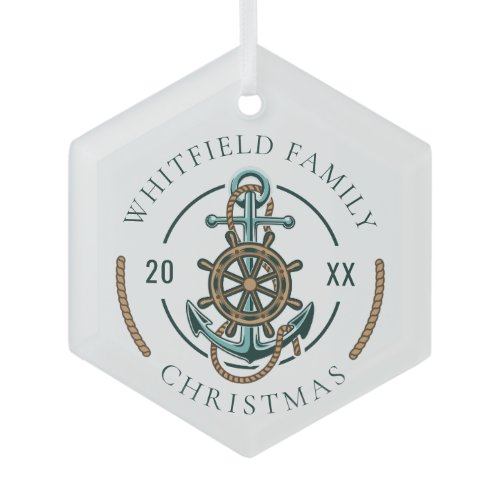 Custom Family Vacation Nautical Beach House Glass Ornament