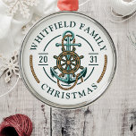 Custom Family Vacation Nautical Boat Trip Metal Ornament<br><div class="desc">Cute,  modern and personalized nautical theme featuring an anchor,  a boat wheel,  and a rope with modern typography. Add your family name and the year of your voyage or team name to make this a family or team outfit by clicking the "Personalize" button.</div>