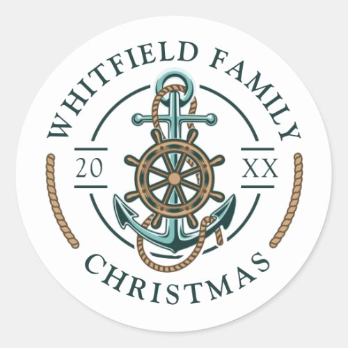 Custom Family Vacation Nautical Christmas Holidays Classic Round Sticker