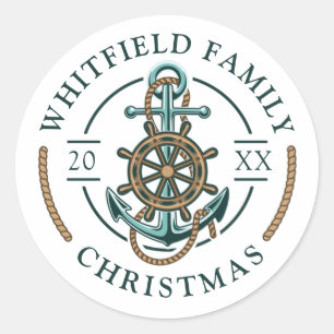 Custom Family Vacation Nautical Christmas Holidays Classic Round Sticker