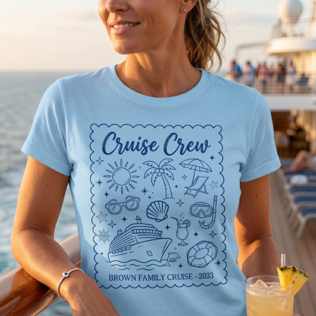 Custom Family Vacation Nautical Cruise Crew Doodle T-Shirt (Creator Uploaded)