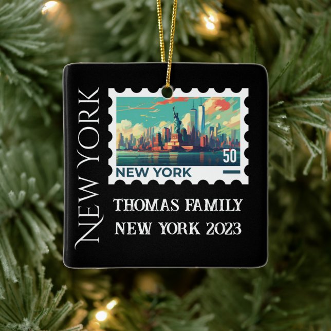 Custom Family Vacation New York Christmas Tree Ceramic Ornament (Tree)