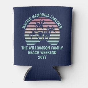 Custom Family Vacation Retro Tropical Beach Trip Can Cooler