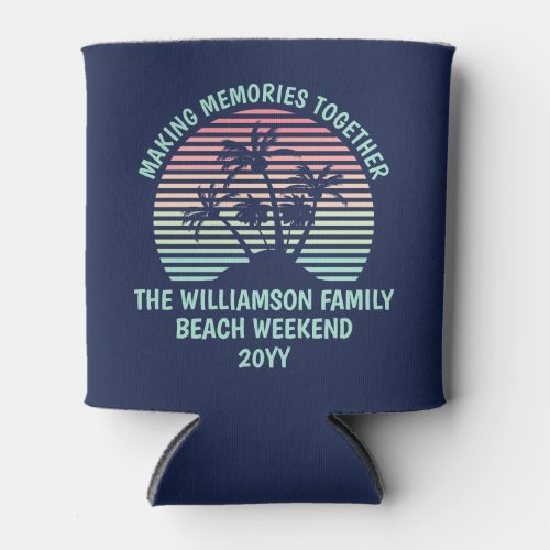 Custom Family Vacation Retro Tropical Beach Trip Can Cooler