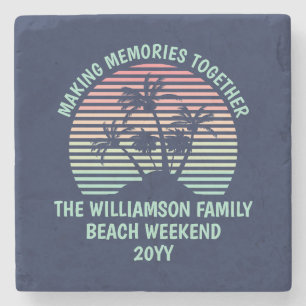Custom Family Vacation Retro Tropical Beach Trip Stone Coaster