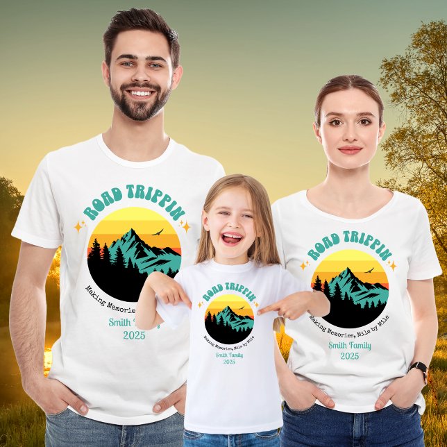 Custom Family Vacation Road Outdoor Trip Matching T-Shirt (Custom family road trip t-shirts with scenic mountain design—perfect for your 2025 adventure togethe)