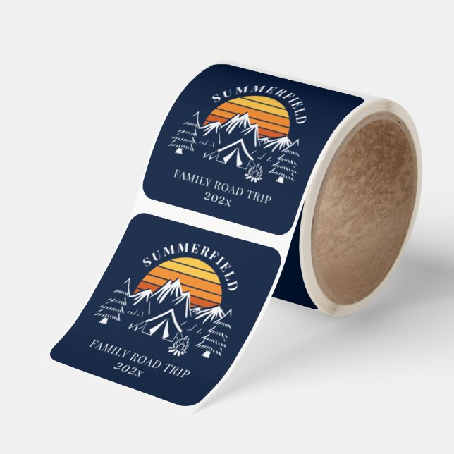 Custom Family Vacation Road Trip Camping Square Sticker (Roll)