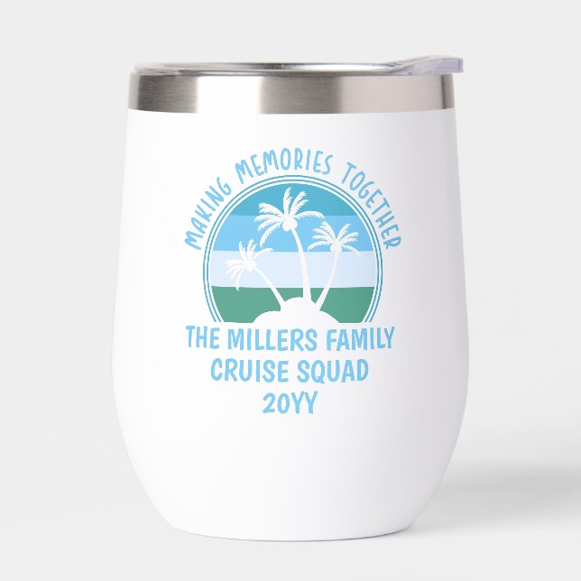 Custom Family Vacation Summer Reunion Beach Trip Thermal Wine Tumbler (Left)
