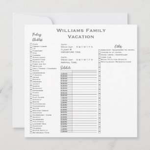 Custom Family Vacation Travel Check List Planner  Invitation