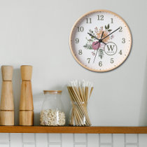 Custom Family Watercolor Flowers Wall  Clock