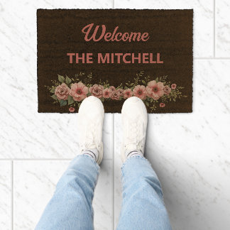 Custom Family Welcome Doormat – Floral Fiber Doormat