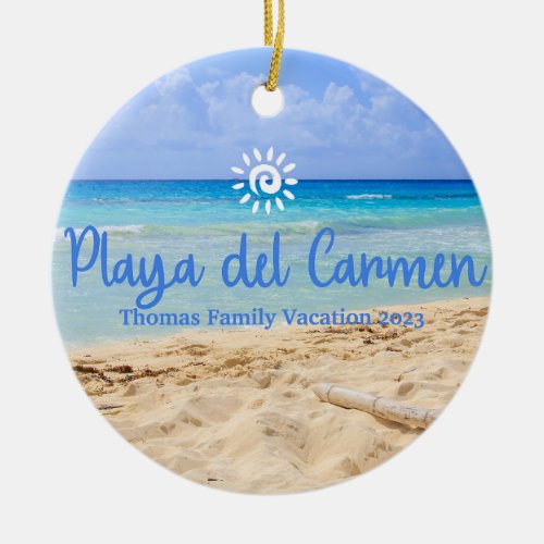 Custom FamilyPlaya Del Carmen Vacation Christmas Ceramic Ornament