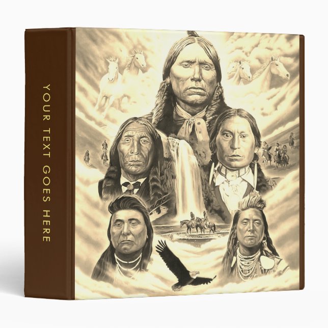 Custom Famous Indian Chiefs Native Americans Sepia 3 Ring Binder (Front/Spine)