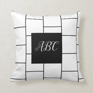 Custom Fancy Monogram  Geometric Black and White Throw Pillow