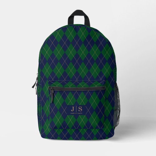 Custom Fancy Monogram Name Plaid Printed Backpack